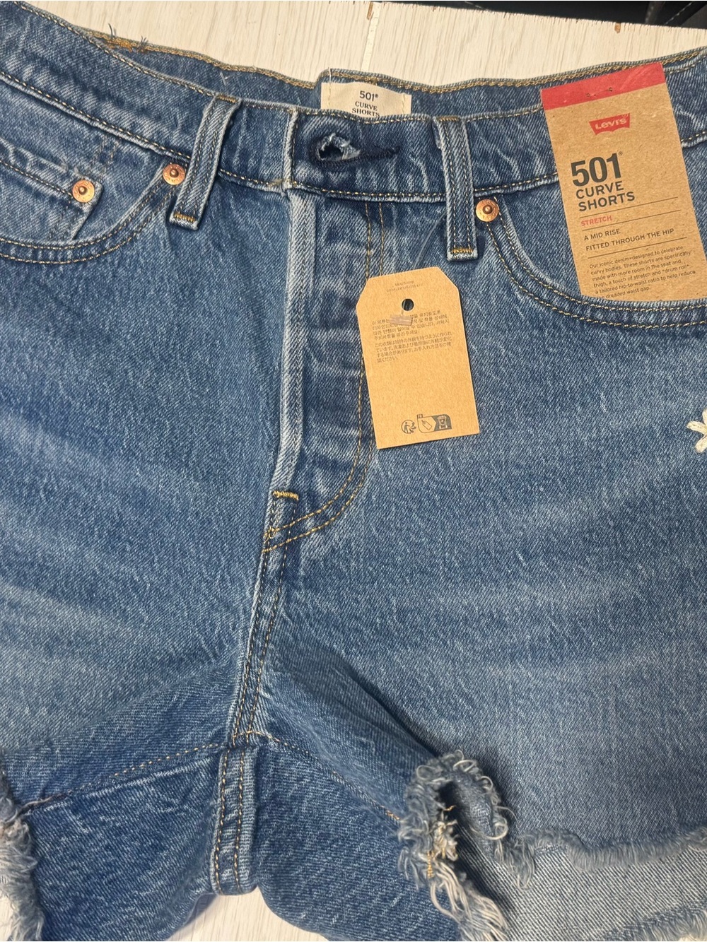 Levi's Blue Denim Curve 501 Cutoff Shorts
